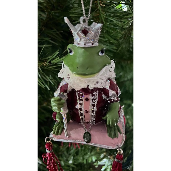 Frog Crown Prince Hanging Ornament Ceramic Kitschy Christmas Holiday Tree Kids - Picture 3 of 10